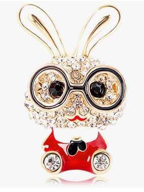 Anthropologie Gold & Red Bunny Crystal Brooch